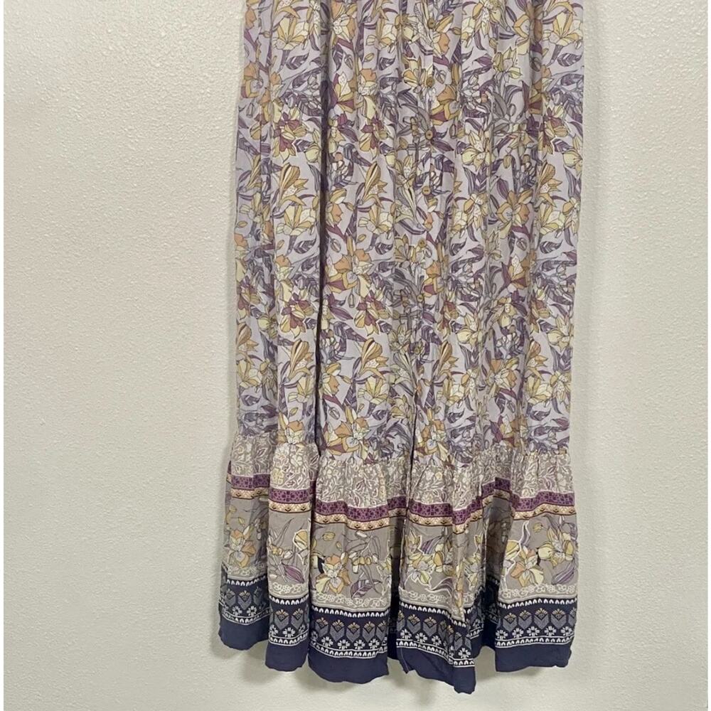 Becool Maxi Dress Womens L Purple Cream Floral Spaghetti Strap Tiered Hem Boho - Picture 6 of 16